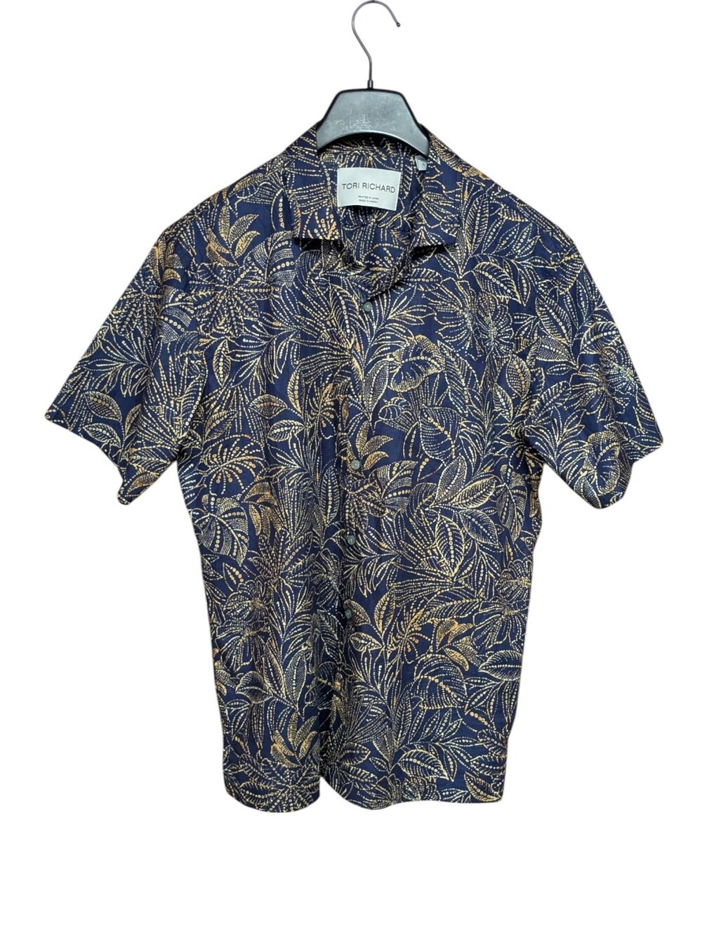 Tori Richard Dotanicals Cotton Lawn Shirt Navy and Yellow Size Large - Picture 4 of 12